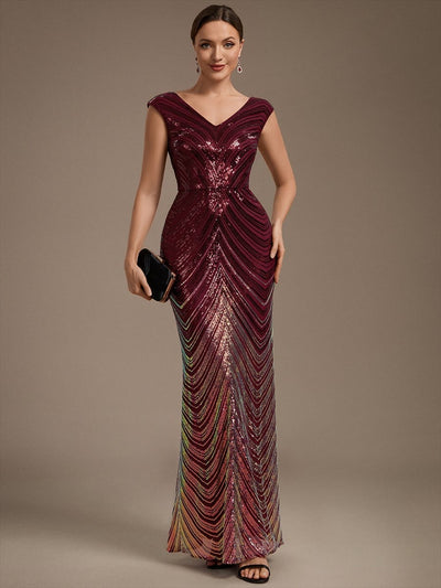 Sequin Mermaid V-Neck Maxi Dress