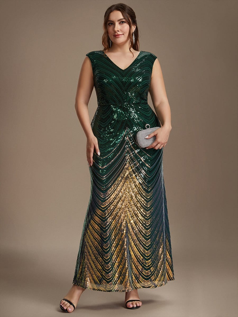 Sequin Cap Sleeve Mermaid Dress #color_Dark Green