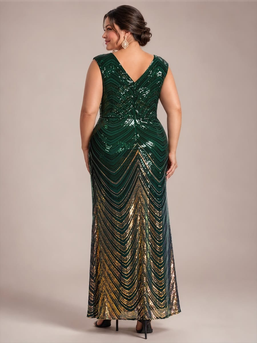 Sequin Cap Sleeve Mermaid Dress #color_Dark Green