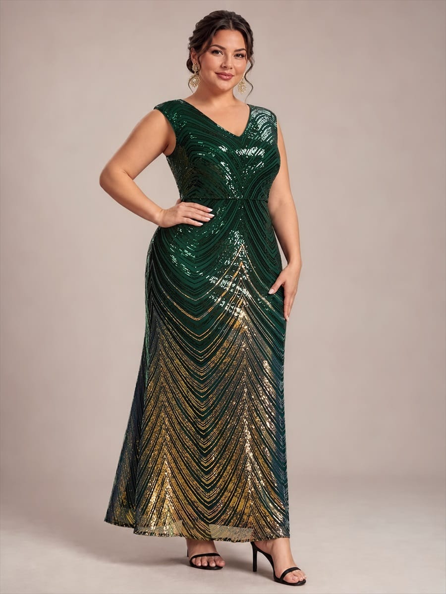 Sequin Cap Sleeve Mermaid Dress #color_Dark Green