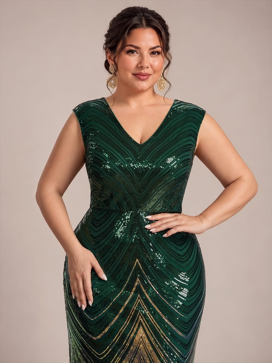 Sequin Cap Sleeve Mermaid Dress #color_Dark Green