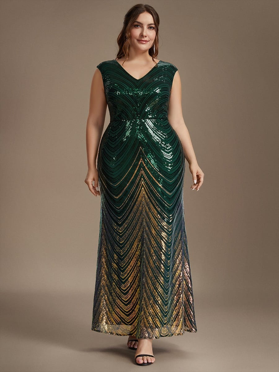 Sequin Cap Sleeve Mermaid Dress #color_Dark Green