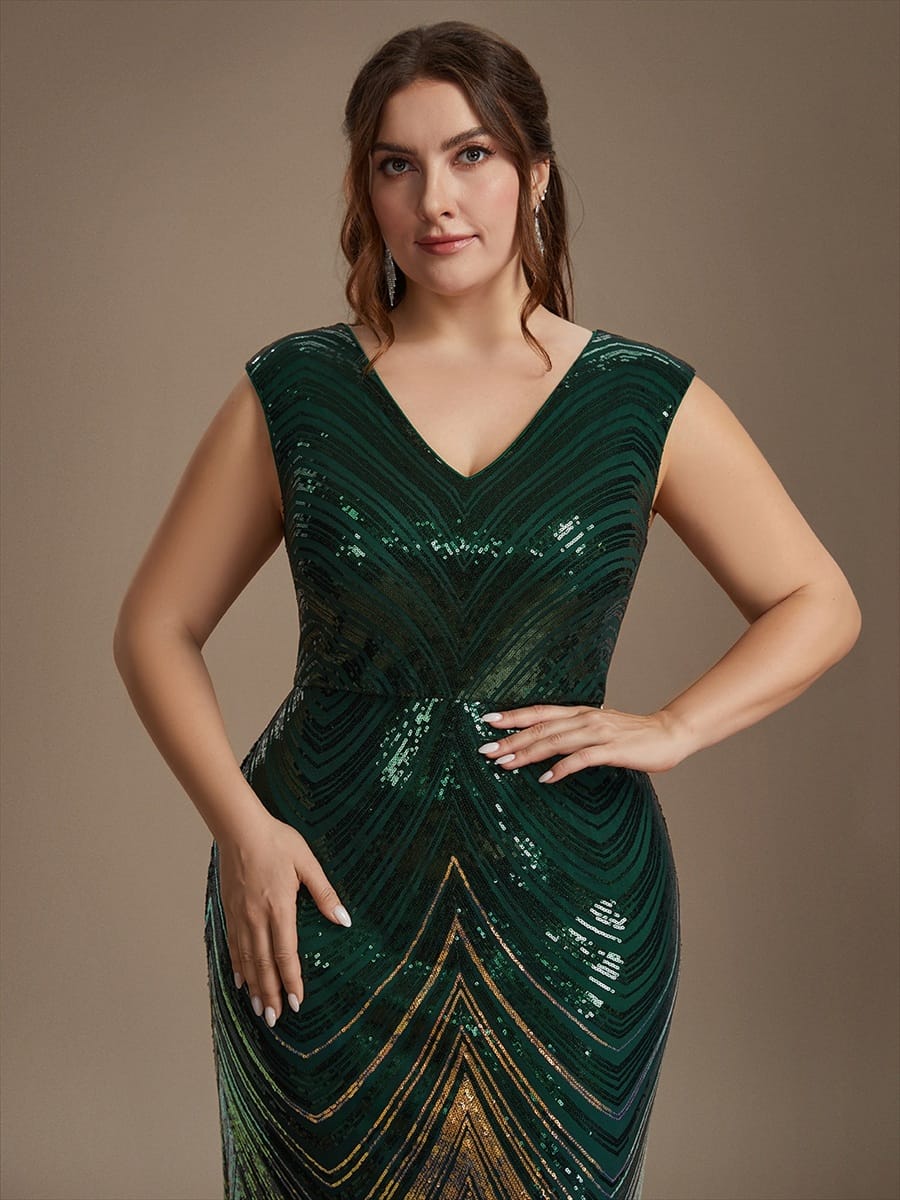 Sequin Cap Sleeve Mermaid Dress #color_Dark Green