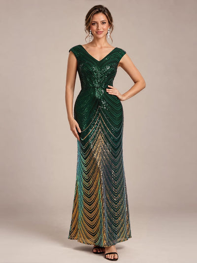 Sequin Mermaid V-Neck Maxi Dress