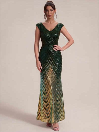 Sequin Mermaid V-Neck Maxi Dress