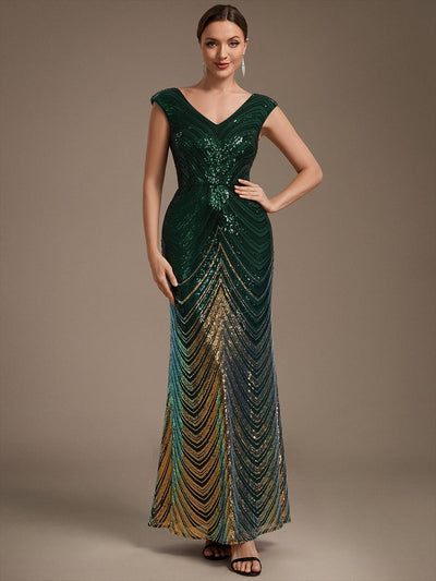 Sequin Mermaid V-Neck Maxi Dress