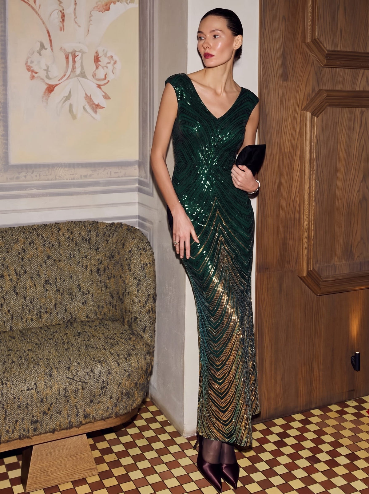 Sequin Cap Sleeve Mermaid Dress #color_Dark Green