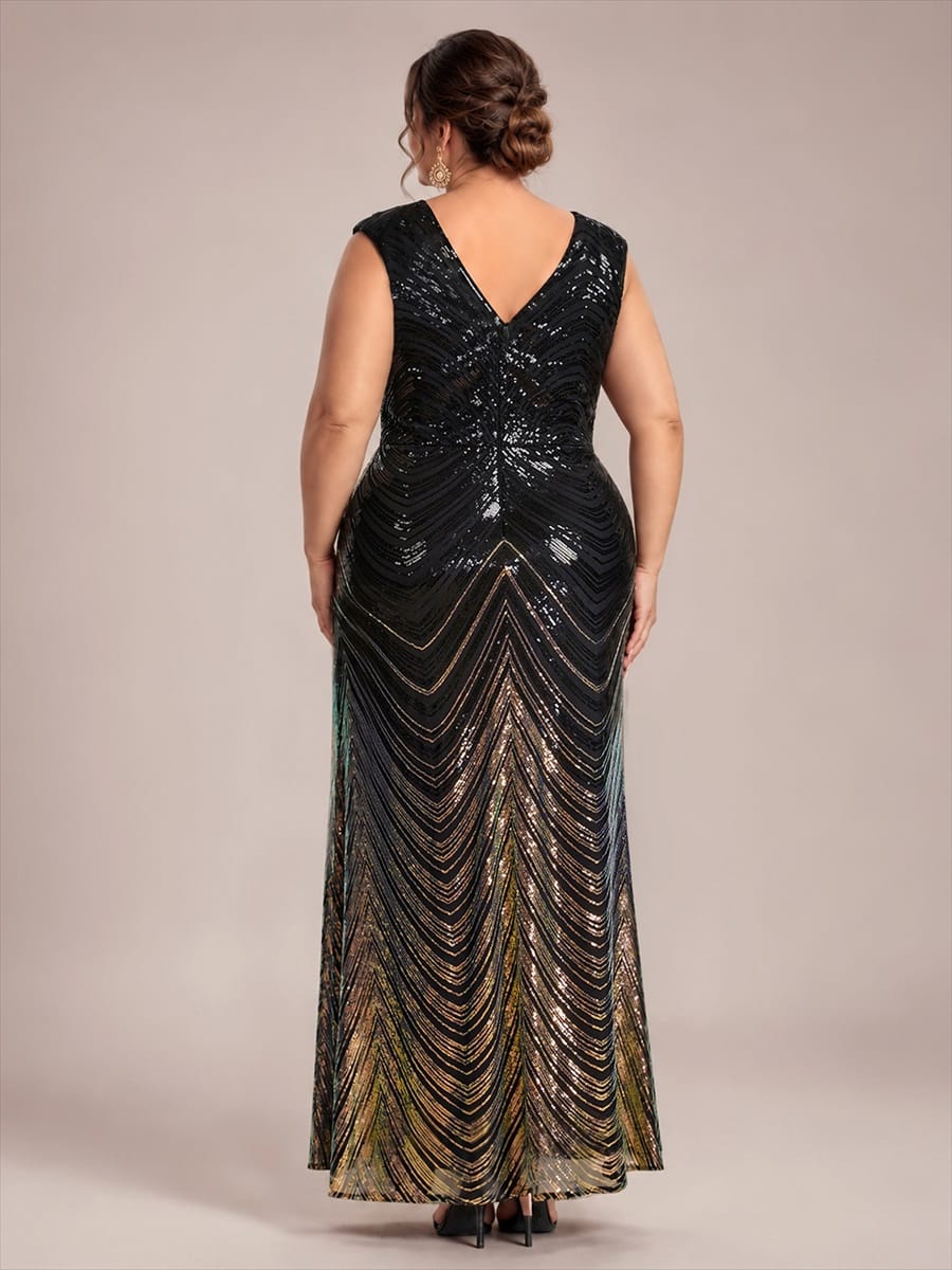 Sequin Cap Sleeve Mermaid Dress #color_Midnight Black&Gold