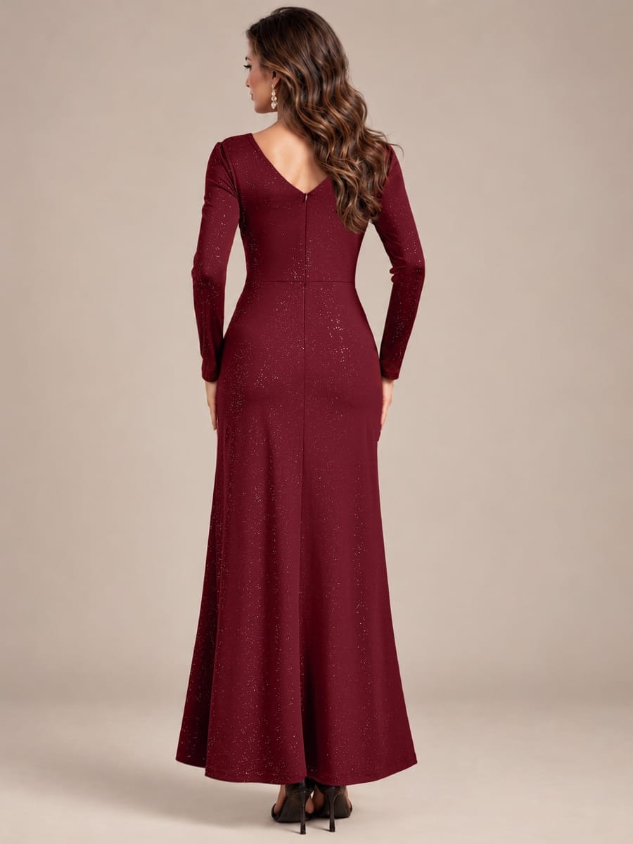 Sequin Knit Fitted Sleeve Dress #color_Burgundy