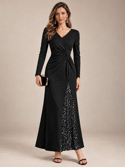 Knot Detail Jersey Long Sleeve Maxi Dress