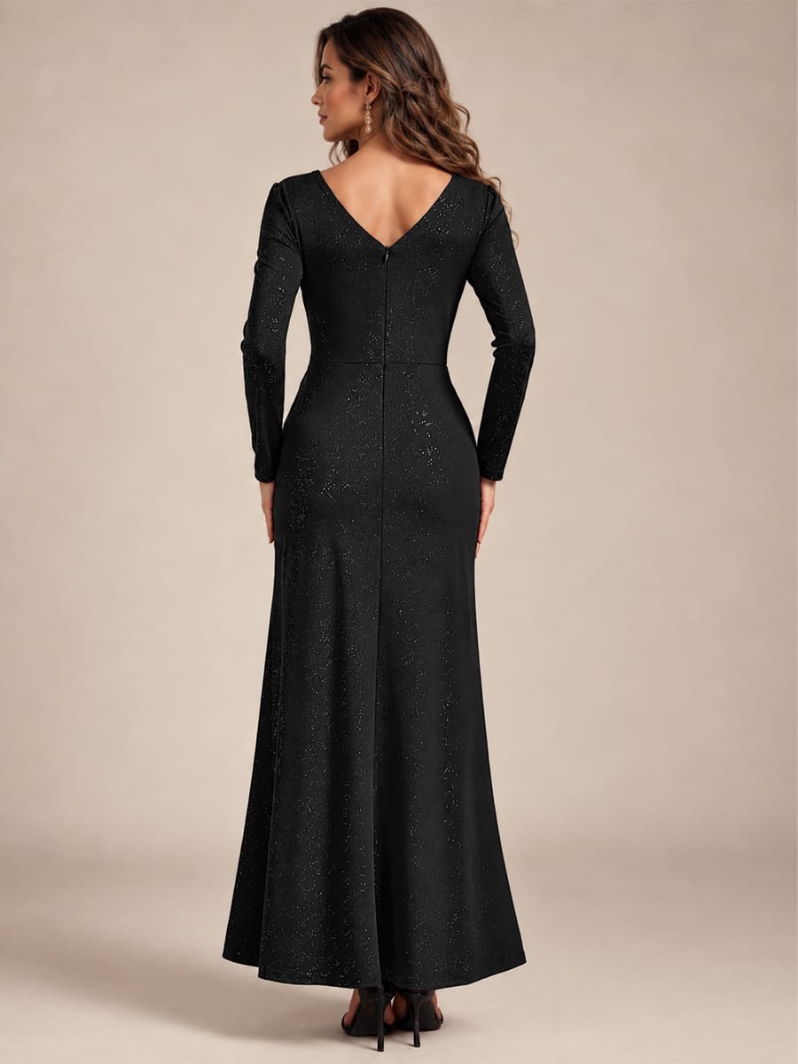 Sequin Knit Fitted Sleeve Dress #color_Black