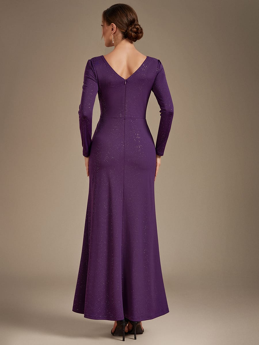 Sequin Knit Fitted Sleeve Dress #color_Dark Purple