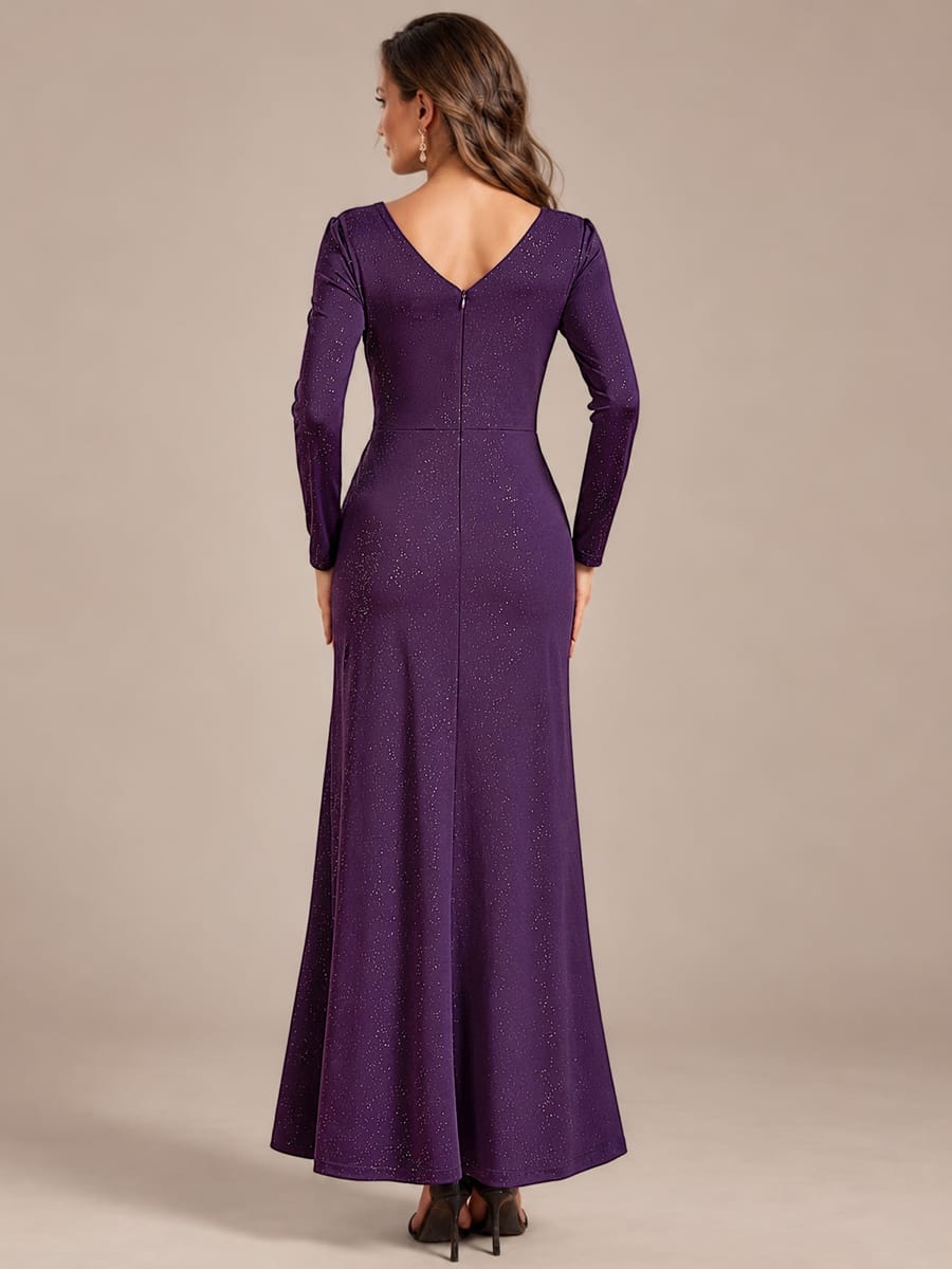 Sequin Knit Fitted Sleeve Dress #color_Dark Purple