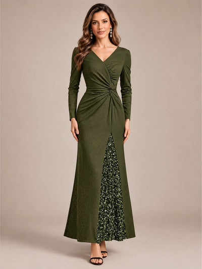 Knot Detail Jersey Long Sleeve Maxi Dress