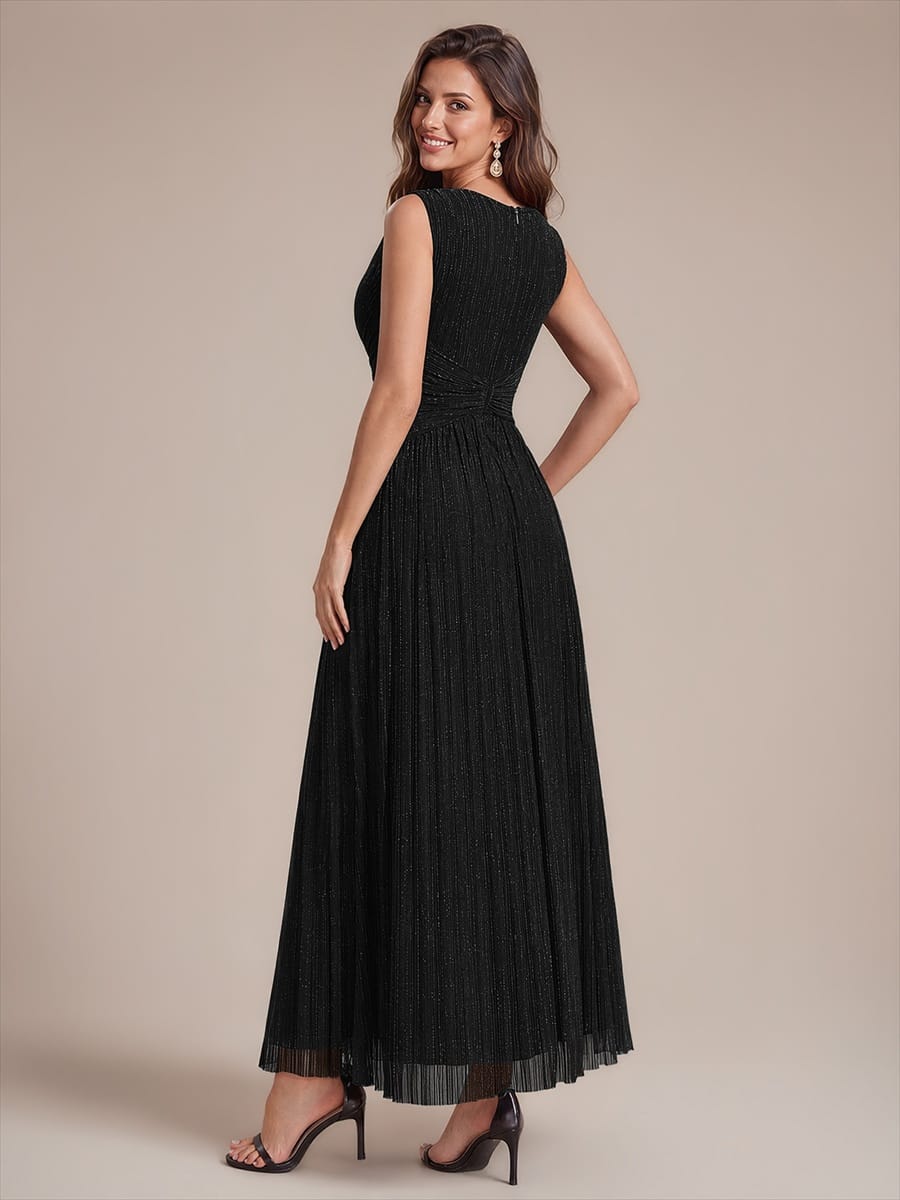 Tulle Sleeveless A-line Dress #color_Black