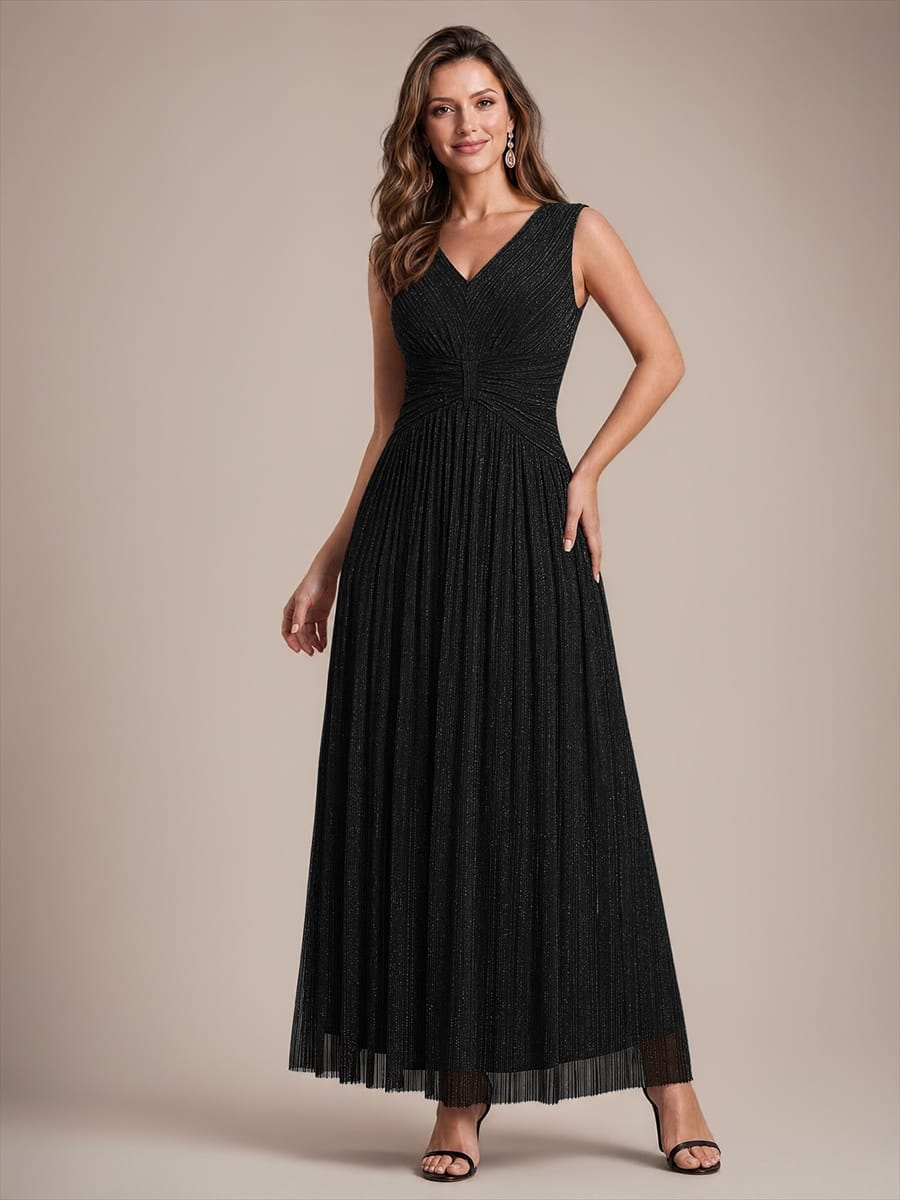 Tulle Sleeveless A-line Dress #color_Black