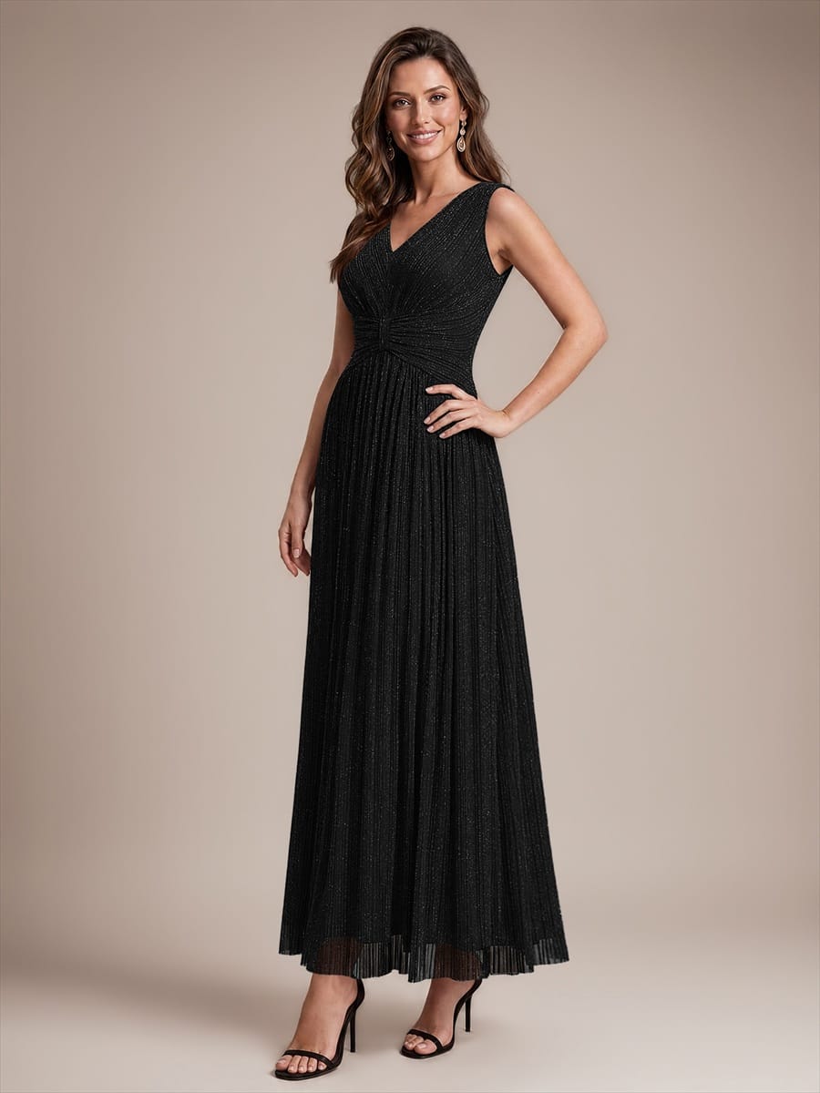 Tulle Sleeveless A-line Dress #color_Black
