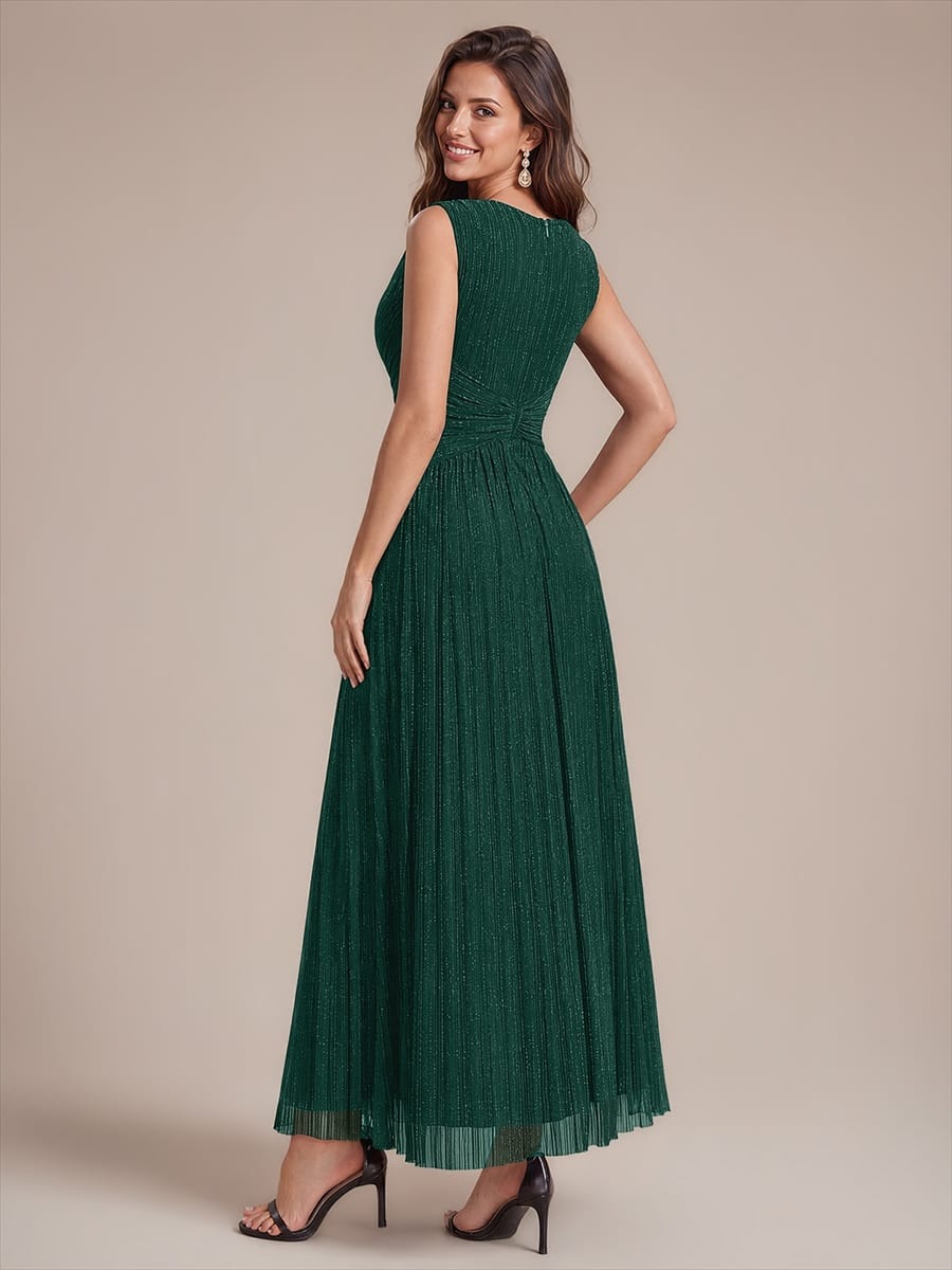 Tulle Sleeveless A-line Dress #color_Dark Green