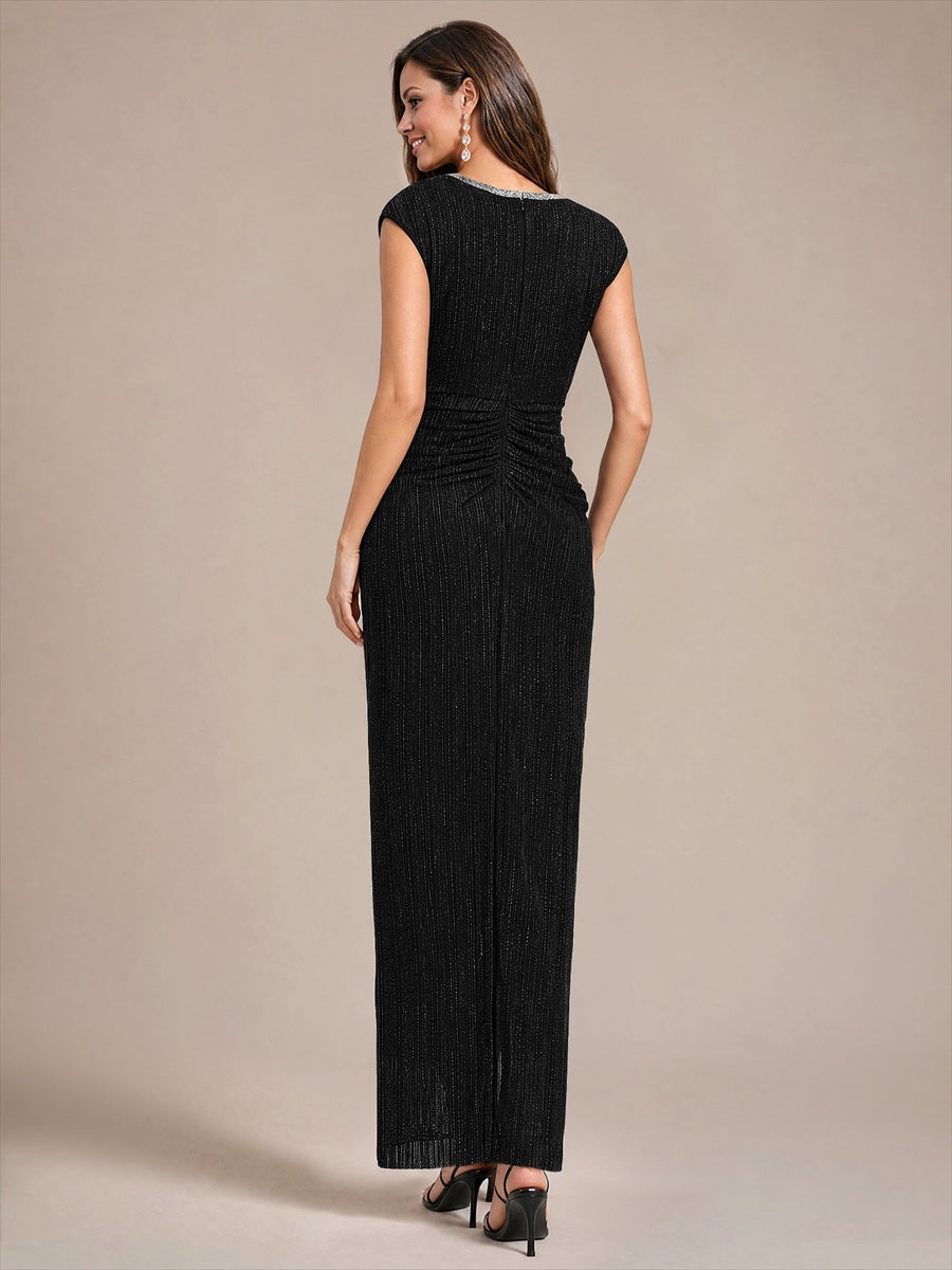 Tulle Cap Sleeve Bodycon Dress #color_Black