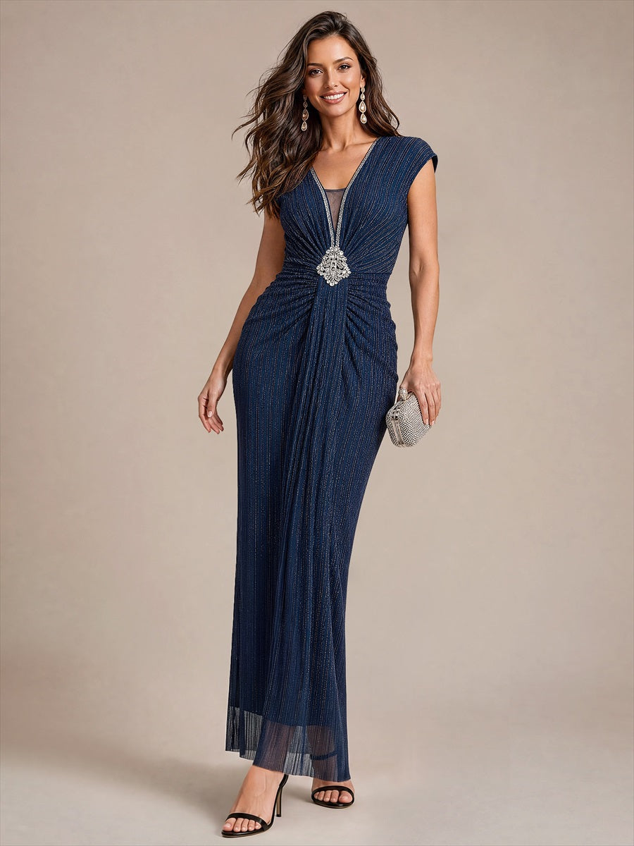 Tulle Cap Sleeve Bodycon Dress #color_Navy Blue