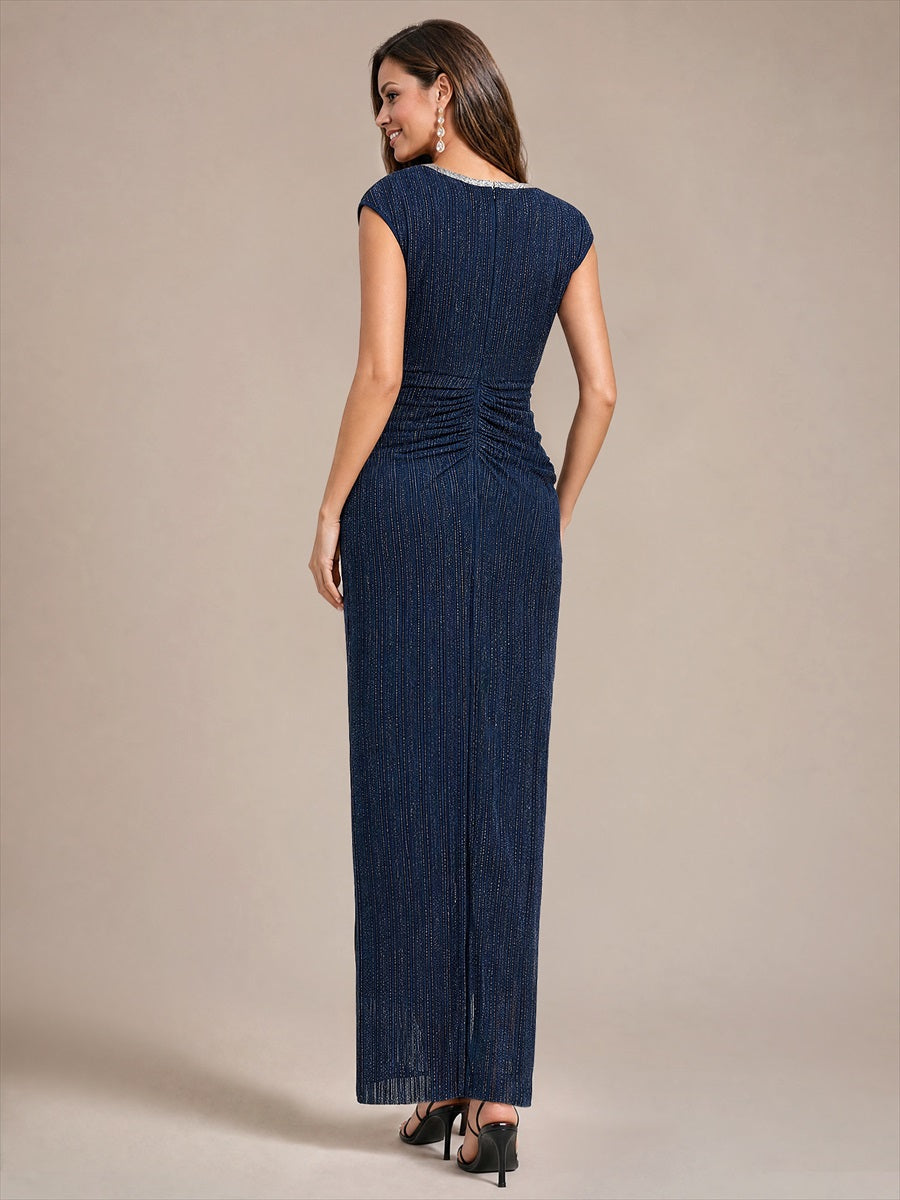 Tulle Cap Sleeve Bodycon Dress #color_Navy Blue