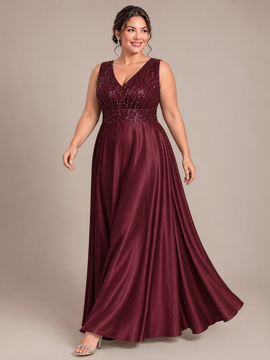 Satin Sleeveless A-line Dress #color_Burgundy