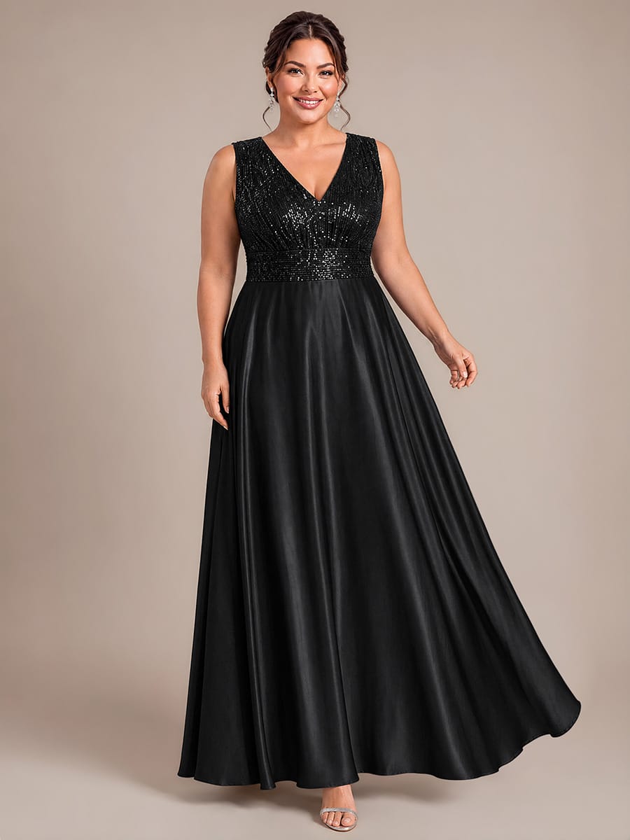 Satin Sleeveless A-line Dress #color_Black