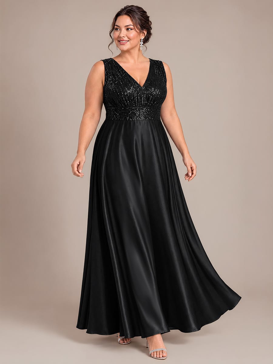 Satin Sleeveless A-line Dress #color_Black