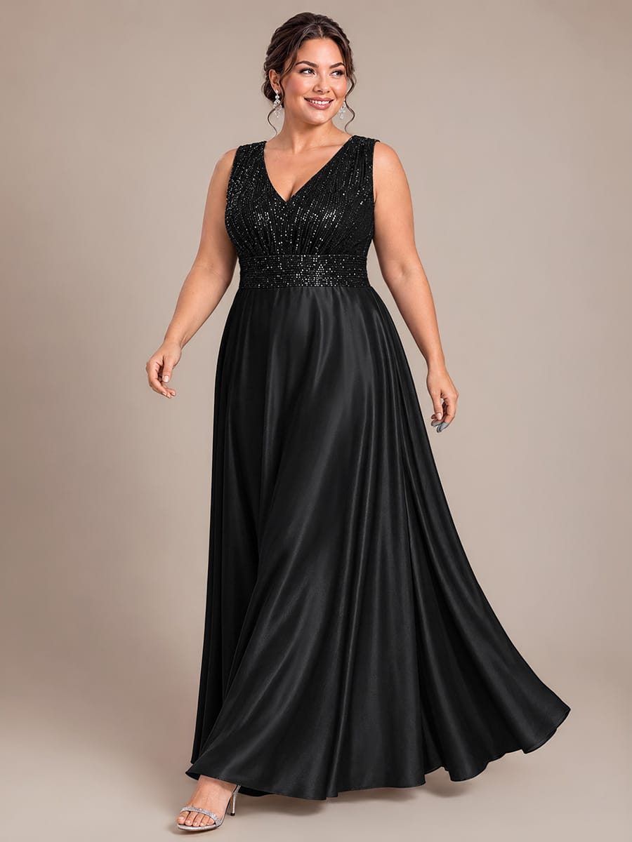 Satin Sleeveless A-line Dress #color_Black