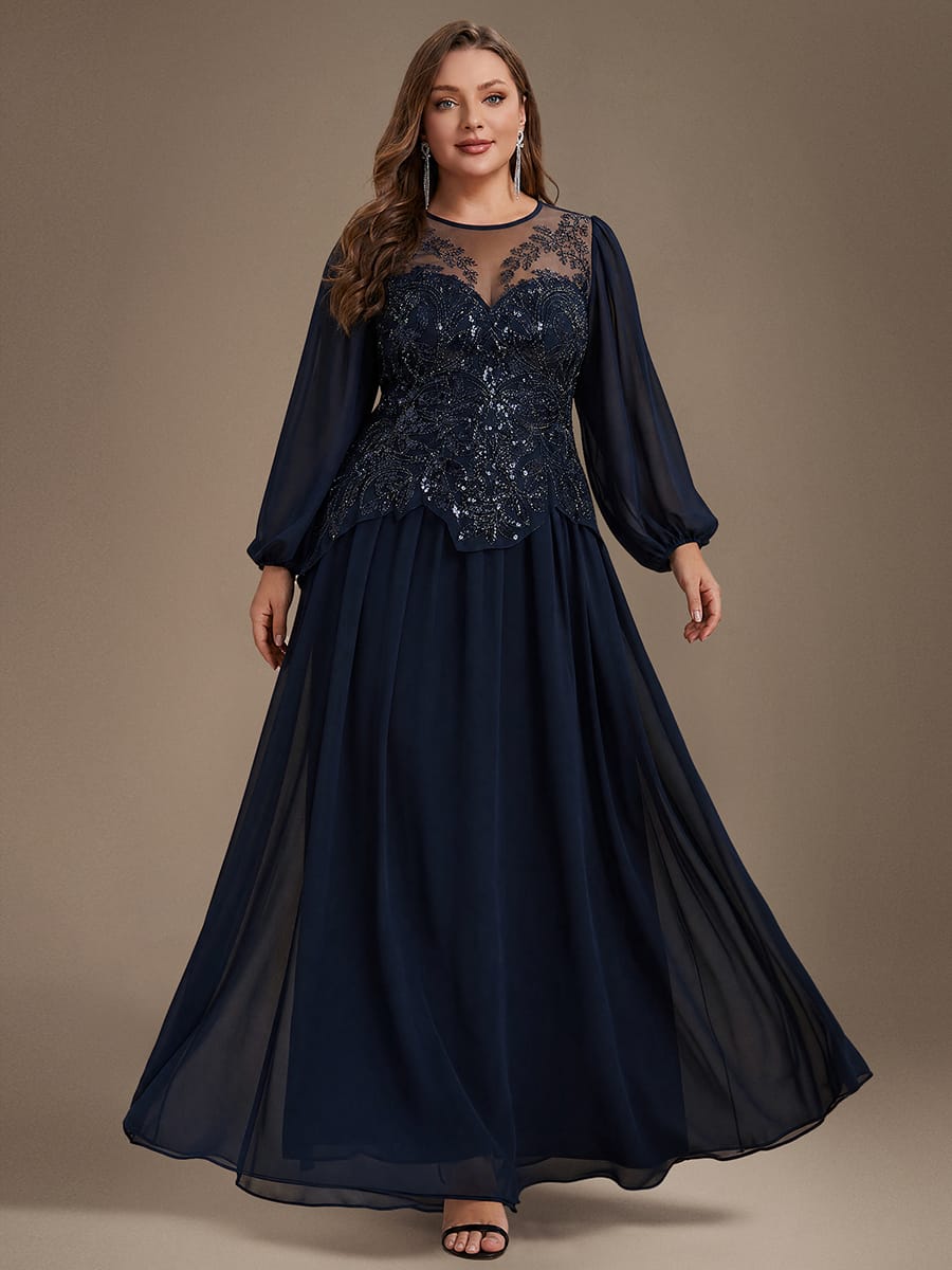 Beaded Tulle Puff Sleeve Dress #color_Navy Blue