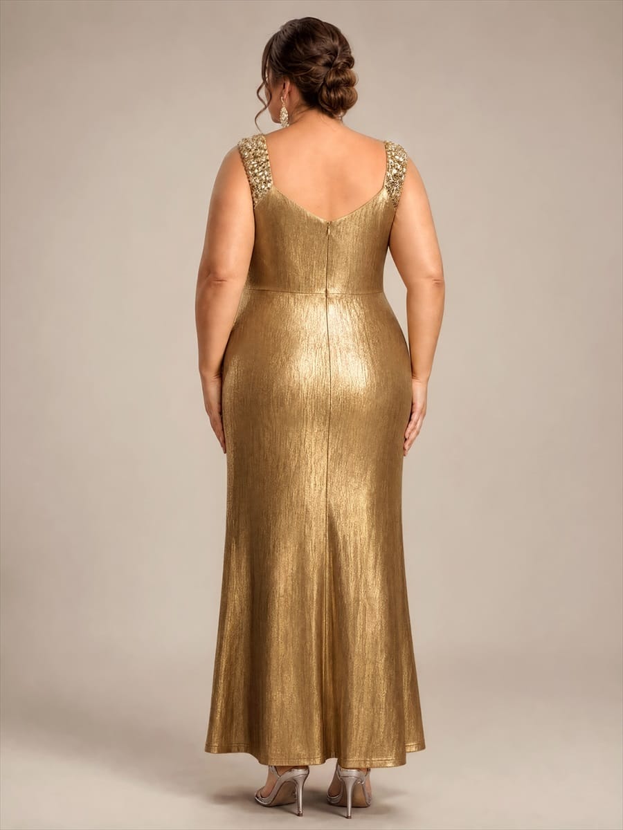 Jersey Maxi V Neckline Sleeveless Evening Dress #color_Gold