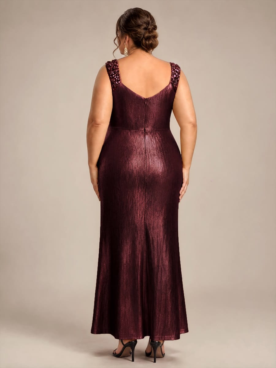 Jersey Maxi V Neckline Sleeveless Evening Dress #color_Mahogany Brown