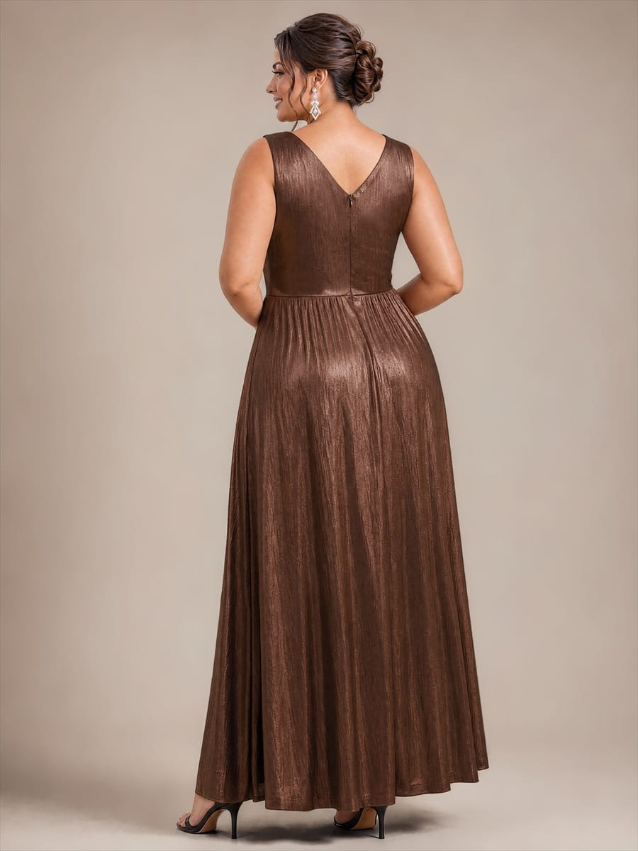 Knit Sleeveless Full Skirt Dress #color_Chocolate Brown