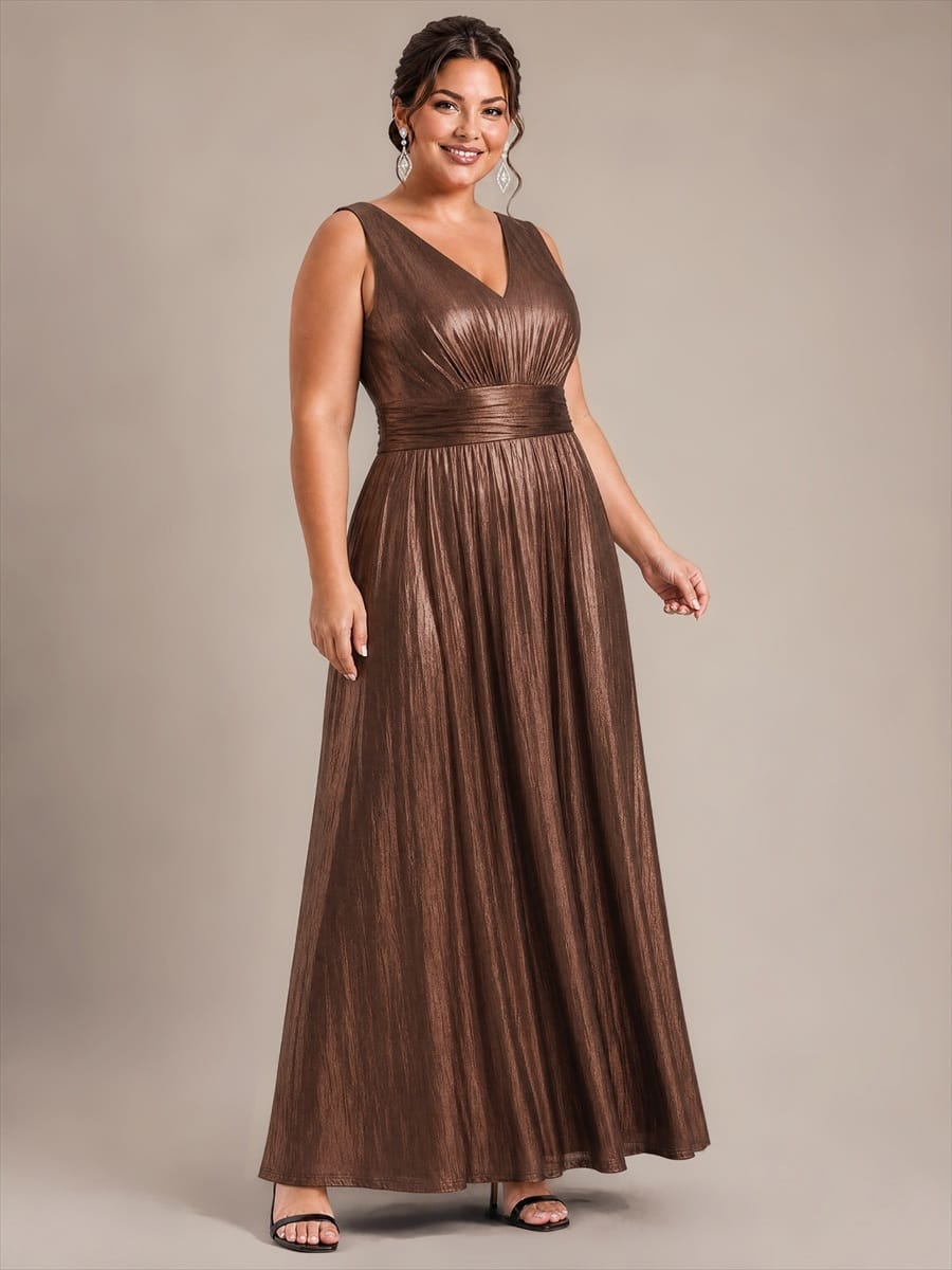 Knit Sleeveless Full Skirt Dress #color_Chocolate Brown