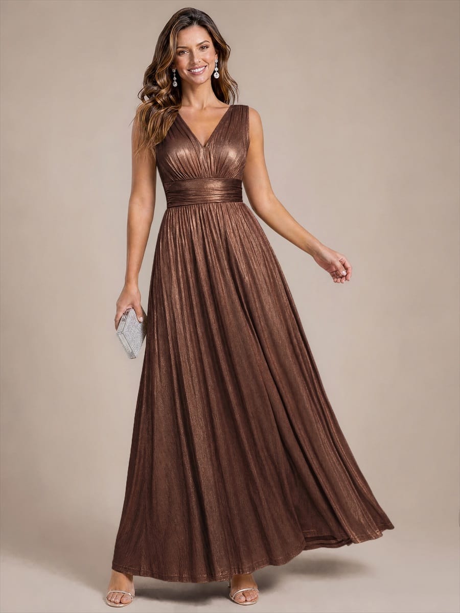 Knit Sleeveless Full Skirt Dress #color_Chocolate Brown