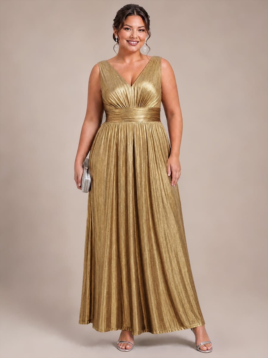 Knit Sleeveless Full Skirt Dress #color_Gold