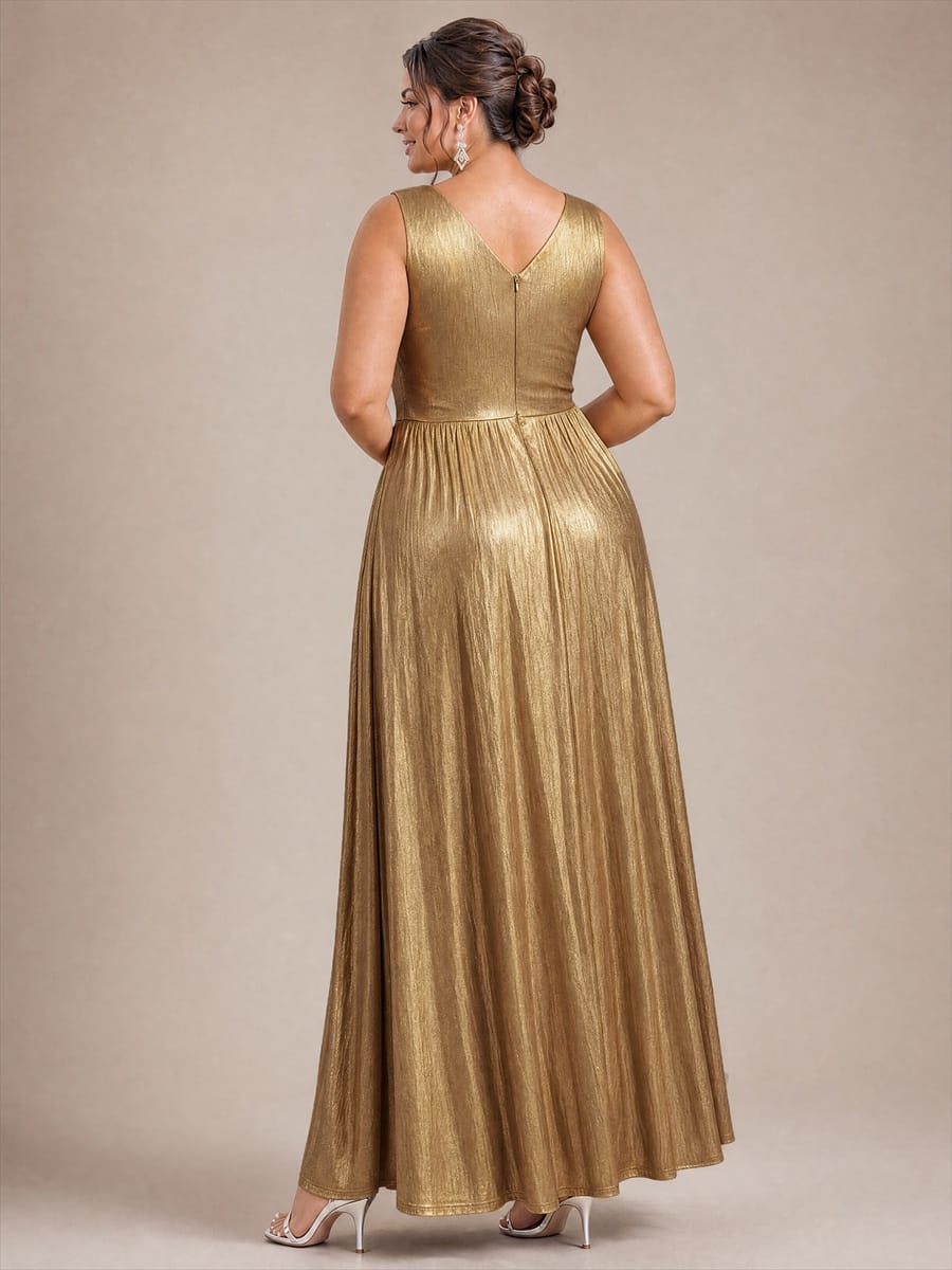 Knit Sleeveless Full Skirt Dress #color_Gold