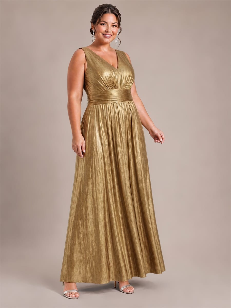 Knit Sleeveless Full Skirt Dress #color_Gold