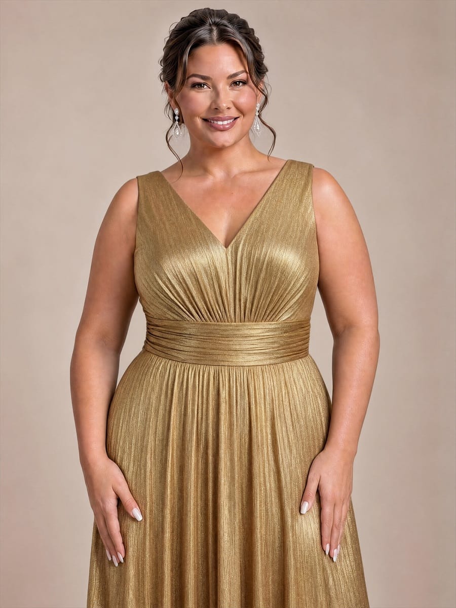 Knit Sleeveless Full Skirt Dress #color_Gold