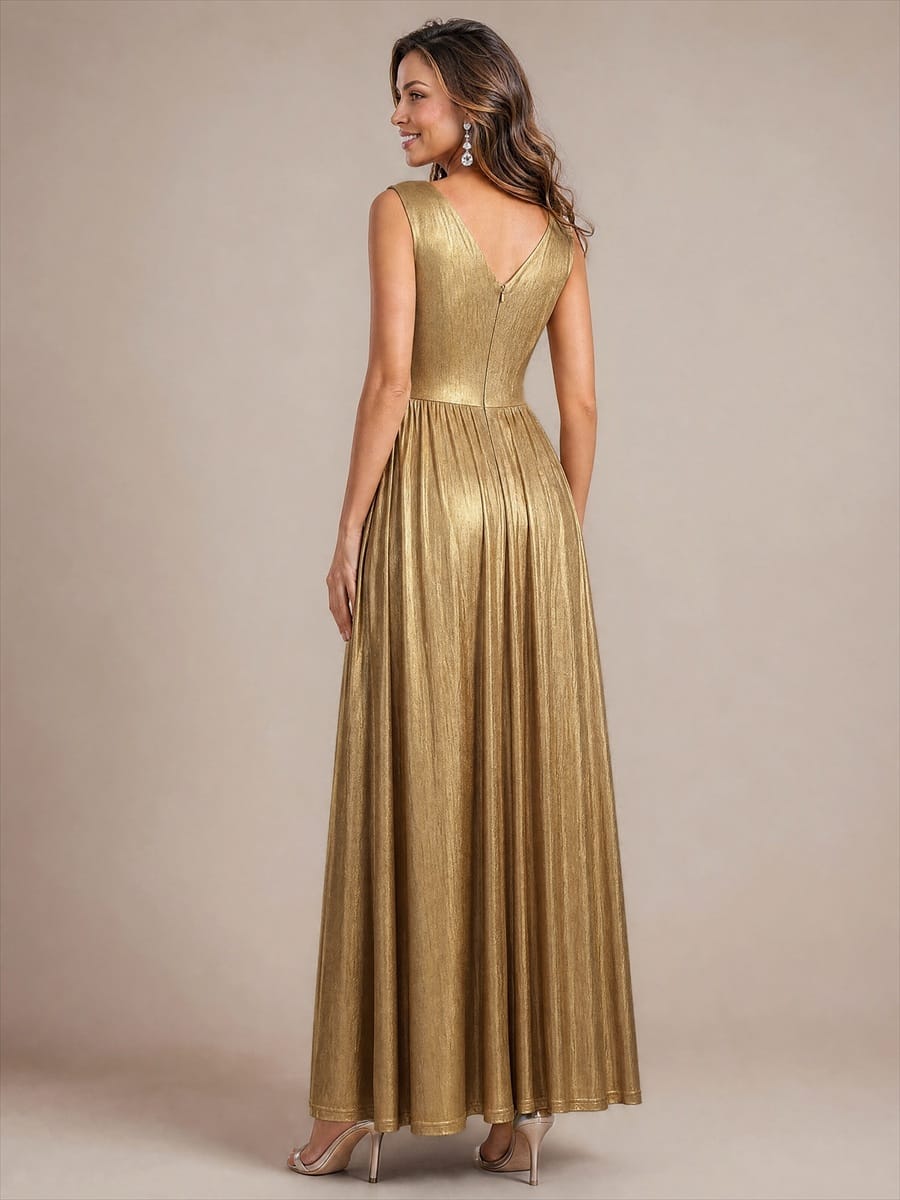 Knit Sleeveless Full Skirt Dress #color_Gold