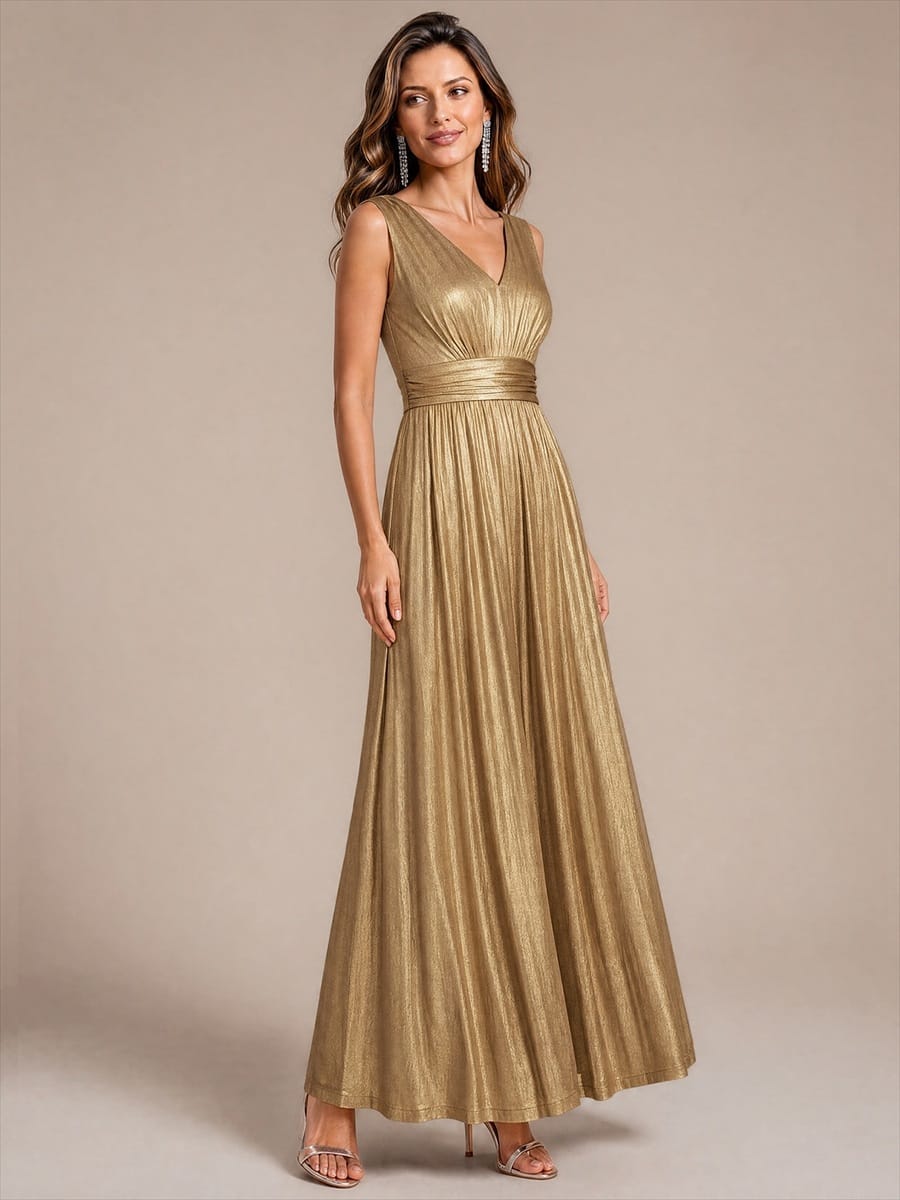 Knit Sleeveless Full Skirt Dress #color_Gold