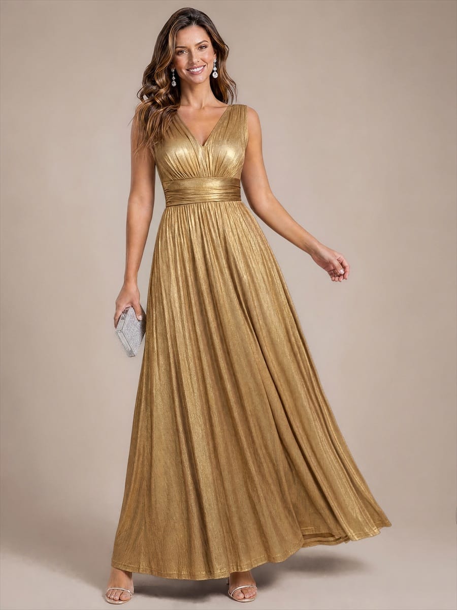 Knit Sleeveless Full Skirt Dress #color_Gold