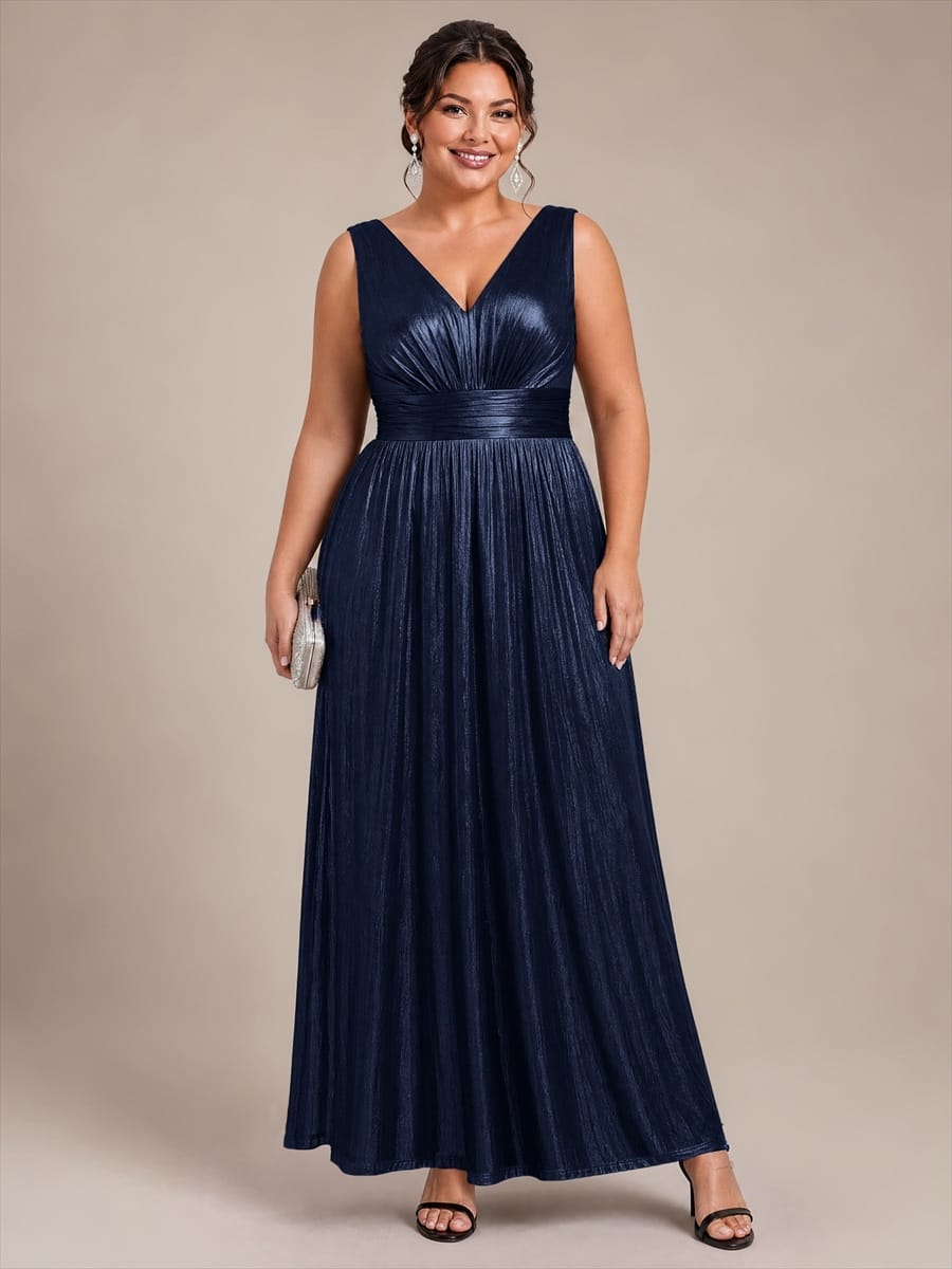Knit Sleeveless Full Skirt Dress #color_Navy Blue