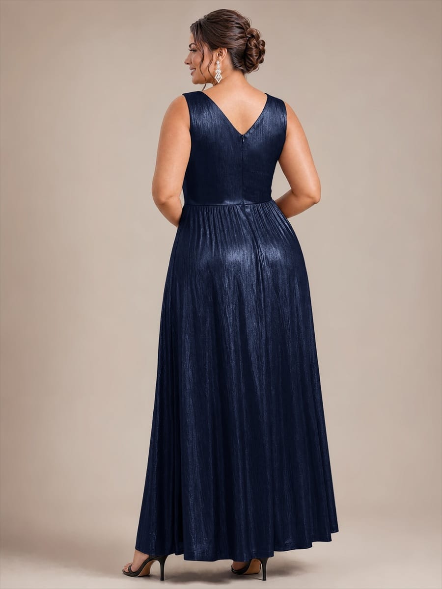 Knit Sleeveless Full Skirt Dress #color_Navy Blue