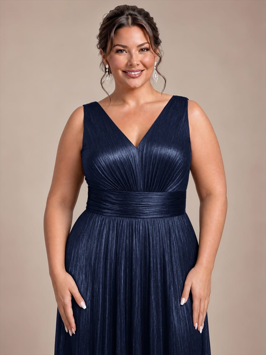 Knit Sleeveless Full Skirt Dress #color_Navy Blue