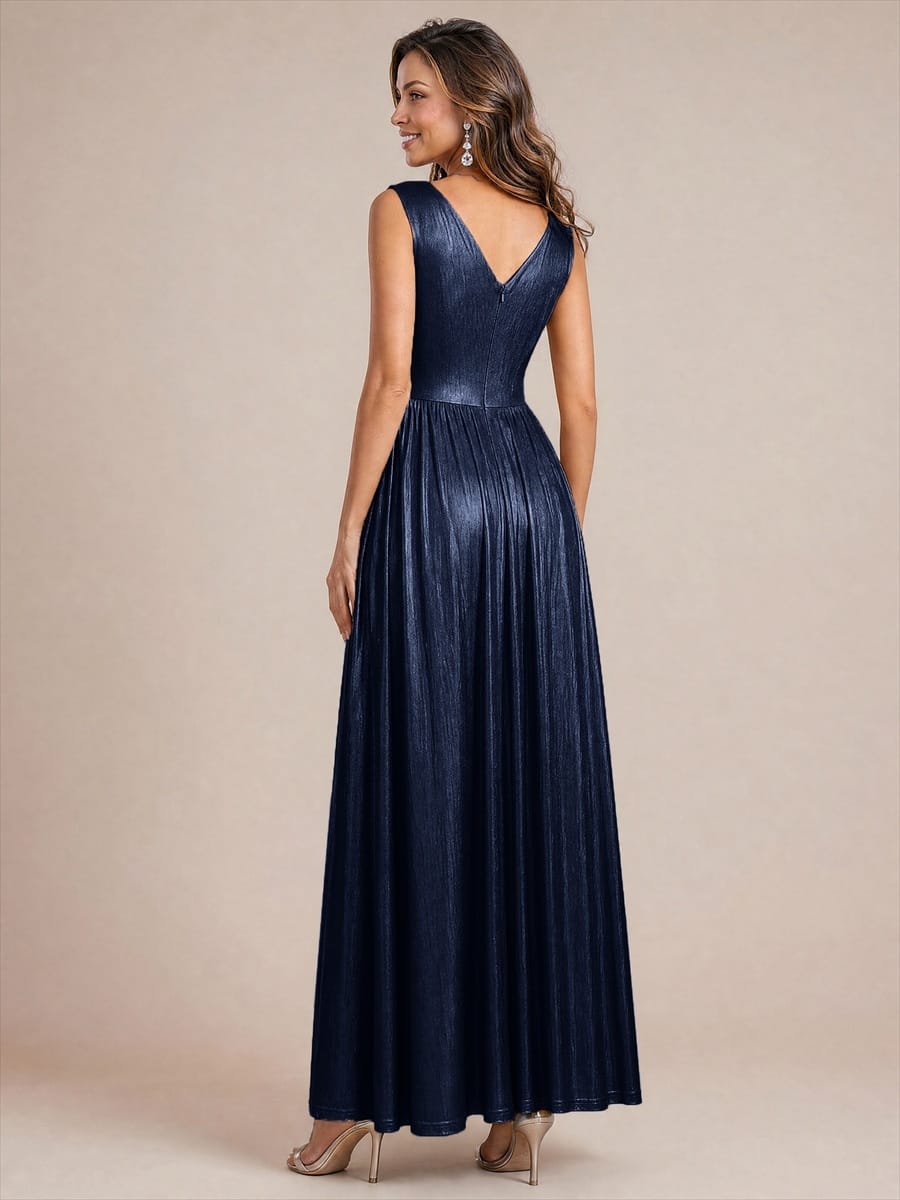 Knit Sleeveless Full Skirt Dress #color_Navy Blue