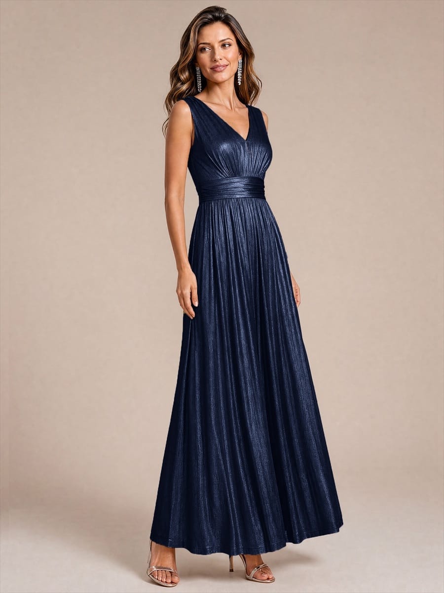 Knit Sleeveless Full Skirt Dress #color_Navy Blue