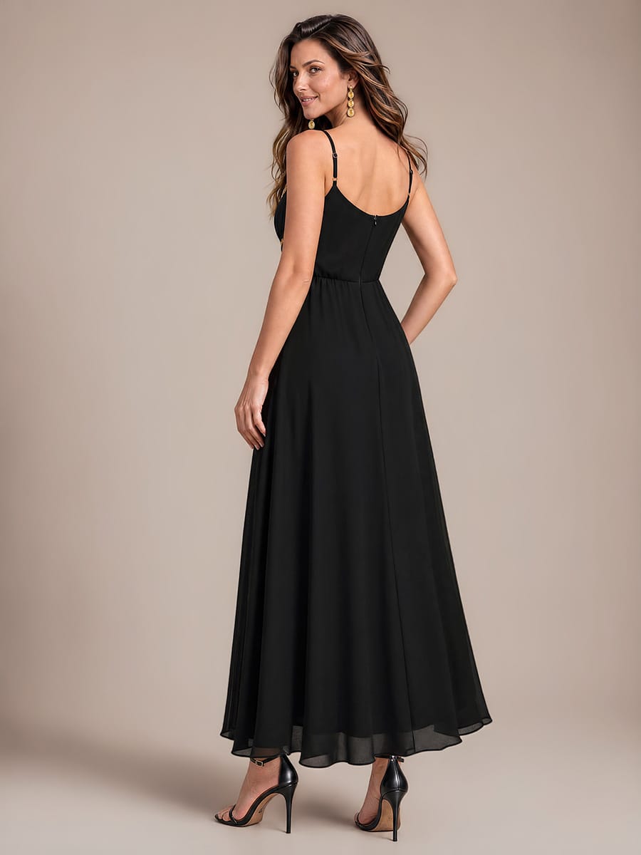 Sequin Chiffon Maxi V Neckline Sleeveless Evening Dress #color_Black