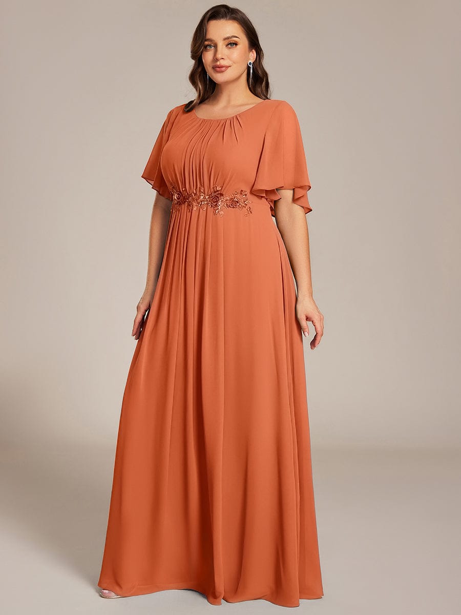 Pleated Short Sleeve Ruffled Maxi Evening Dress #color_Brandied Melon