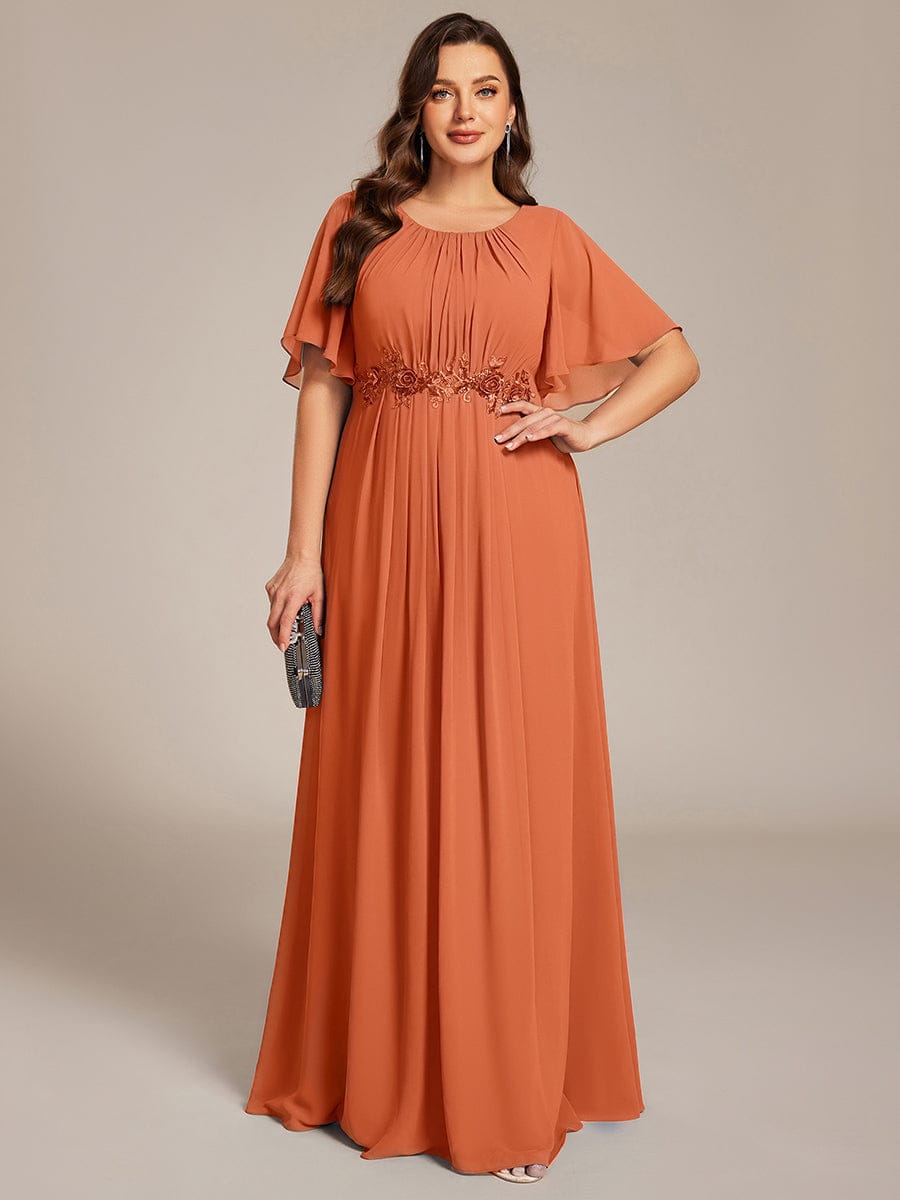Pleated Short Sleeve Ruffled Maxi Evening Dress #color_Brandied Melon